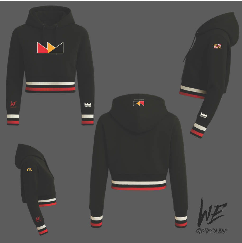 Lewis Black Crop Embroidered Logo Hoodie