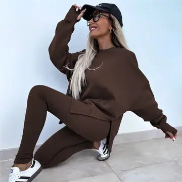 Solid Colored Side Slit Sweatsuit